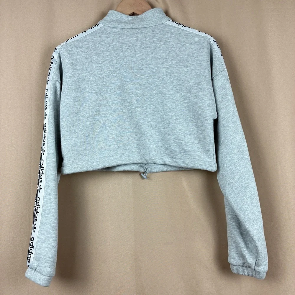 Adidas Originals Cropped Half Zip Sweatshirt XS Grey Streetwear Clean Girl Y2K - Picture 5 of 10